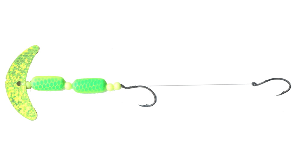 Macks Lure Cha Cha Crawler Rig, 2 Number 4 Hooks, 72Number Leader, 1.5in Blade, Chrt Sparkle Smile Blade/Chrt/Grn Scale Pill, Floating, 60058