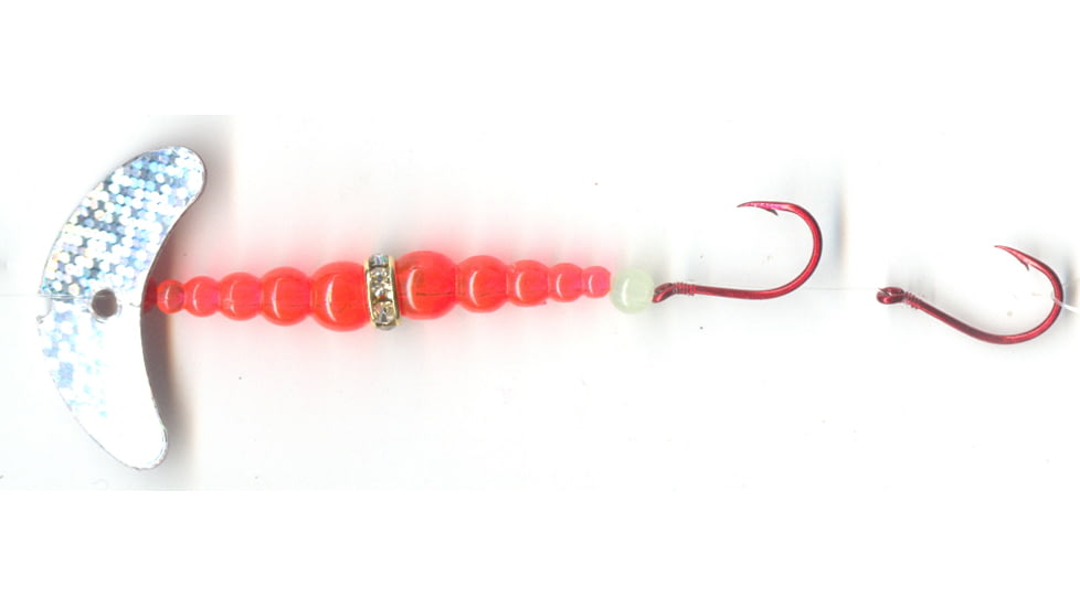 Macks Lure Double Whammy Kokanee Pro Spinner Rig, 2 Number 4 Hooks, 48in Leader, Silver Sparkle Smile Blade/Flo Orange Bead, 22106