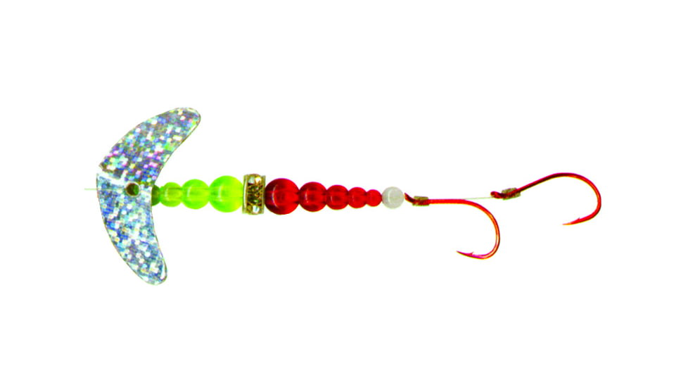 Macks Lure Double Whammy Kokanee Pro Spinner Rig, 2 Number 4 Hooks, 48in Leader, Silver Sparkle Smile Blade/Ruby/Flo Chrt Bead, 22103