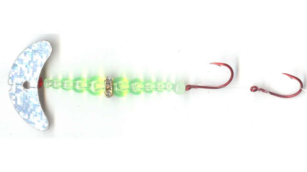 Macks Lure Double Whammy Kokanee Pro Spinner Rig, 2 Number 6 Hooks, 48in Leader, Silver Sparkle Smile Blade/Flo Chartreuse Bead, 22207