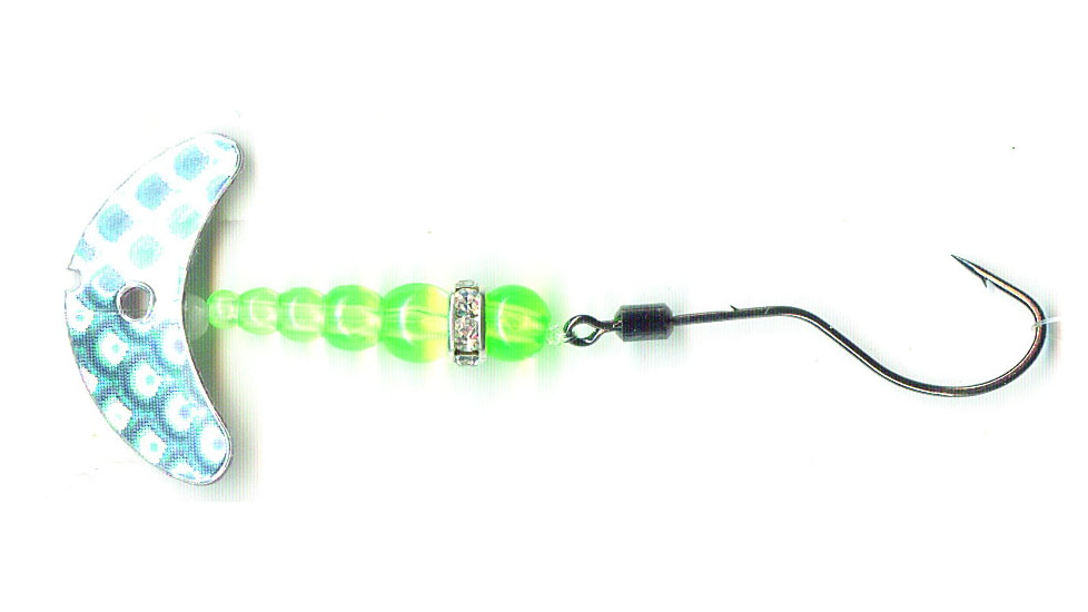 Macks Lure Smile Blade Spindrift Trout Spinner, Number 2 Hook 48in Leader, Silver Scale Smile Blade/Flo Chartreuse Bead, 63401