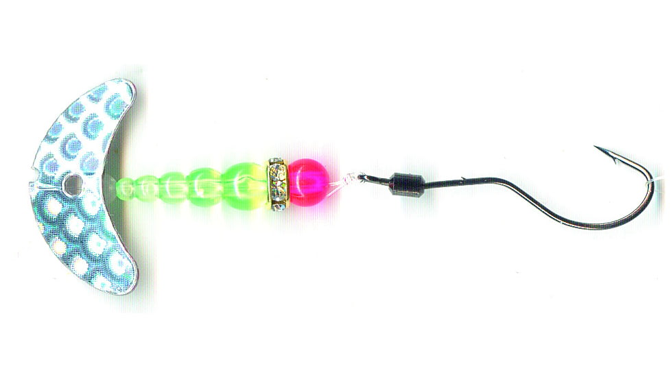 Macks Lure Smile Blade Spindrift Trout Spinner, Number 2 Hook 48in Leader, Silver Scale Smile Blade/Flo Chartreuse/Flo Orange Bead, 63405