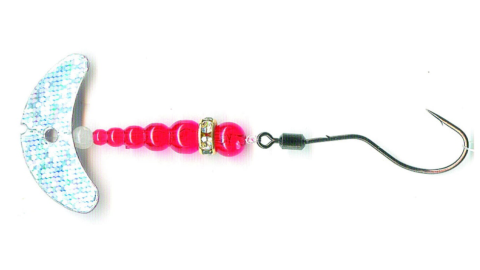 Macks Lure Smile Blade Spindrift Trout Spinner, Number 2 Hook 48in Leader, Silver Sparkle Smile Blade/Ruby Bead, 63404