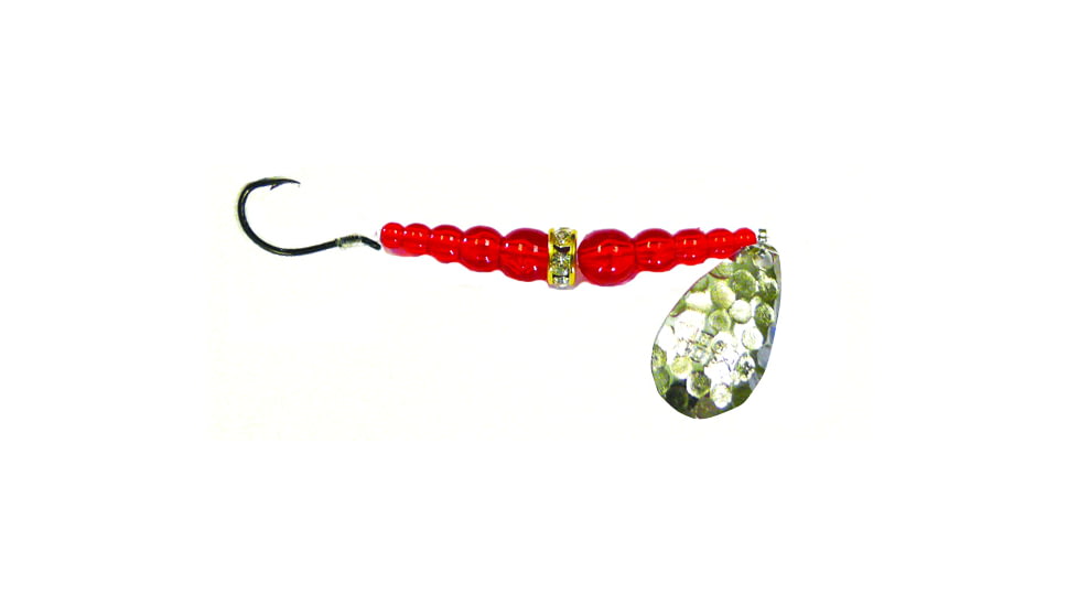 Macks Lure Wedding Ring Classic Original Spinner, Number 10 Hook 48in Leader, Hammered Nickel Blade/Flo Ruby Bead, 9270