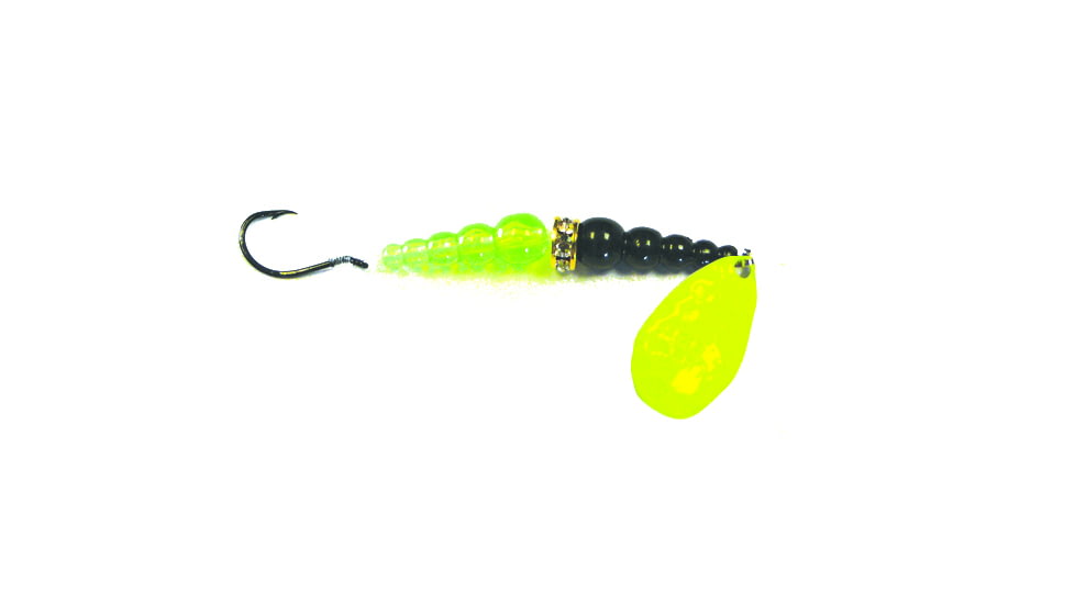 Macks Lure Wedding Ring Classic Original Spinner, Number 4 Hook 48in Leader, Chartreuse Blade/Black/Flo Chartreuse Bead, 9065
