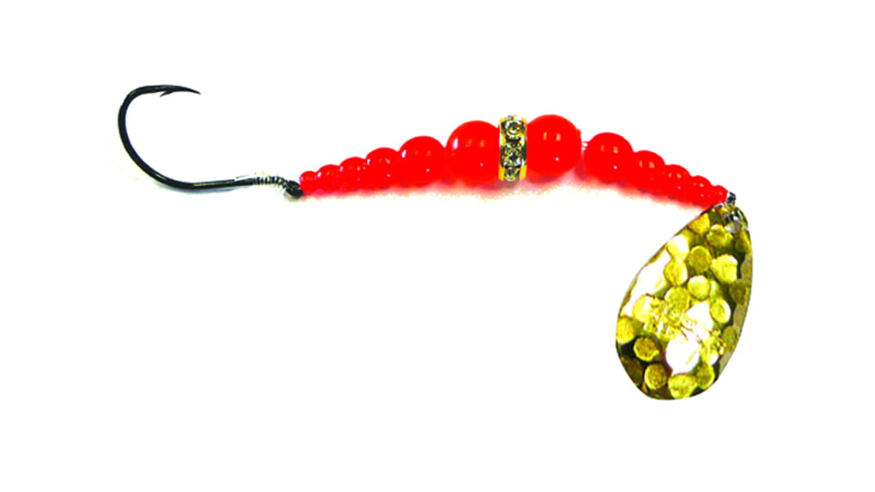 Macks Lure Wedding Ring Classic Original Spinner, Number 6 Hook 48in Leader, Hammered Brass Blade/Flo Orange Bead, 9131