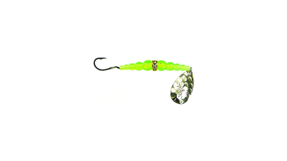Macks Lure Wedding Ring Classic Original Spinner, Number 6 Hook 48in Leader, Hammered Nickel Blade/Flo Chartreuse Bead, 9120