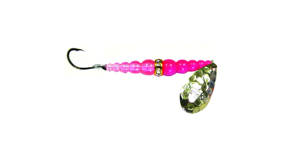 Macks Lure Wedding Ring Classic Original Spinner, Number 6 Hook 48in Leader, Hammered Nickel Blade/Hot Pink/Flo Pink Bead, 9140