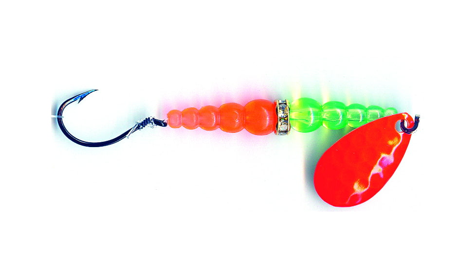 Macks Lure Wedding Ring Classic Original Spinner, Number 6 Hook 48in Leader, Orange Blade/Flo Chartreuse/Flo Fire Orange Bead, 9126