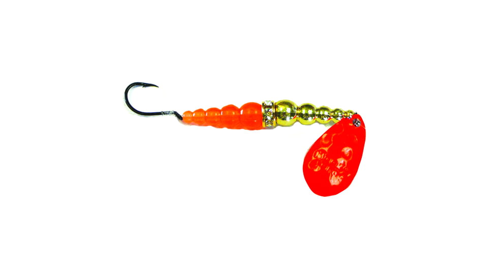 Macks Lure Wedding Ring Classic Original Spinner, Number 6 Hook 48in Leader, Orange Blade/Gold/Flo Fire Orange Bead, 9136