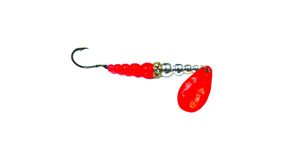 Macks Lure Wedding Ring Classic Original Spinner, Number 6 Hook 48in Leader, Red Blade/Chrome/Flo Orange Bead, 9137