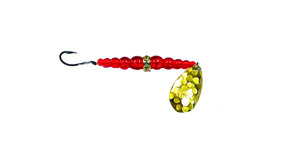 Macks Lure Wedding Ring Classic Original Spinner, Number 8 Hook 48in Leader, Hammered Brass Blade/Flo Ruby Bead, 9211