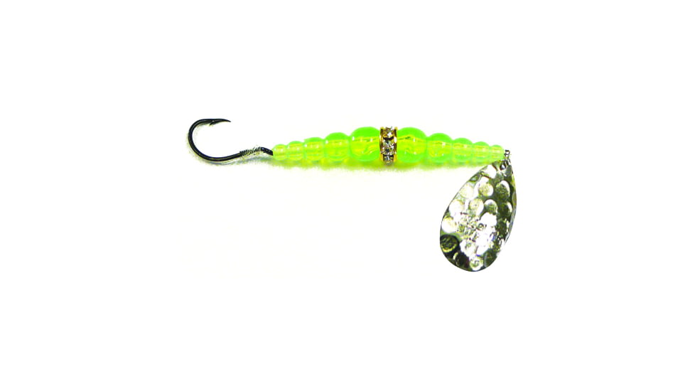 Macks Lure Wedding Ring Classic Original Spinner, Number 8 Hook 48in Leader, Hammered Nickel Blade/Flo Chartreuse Bead, 9180