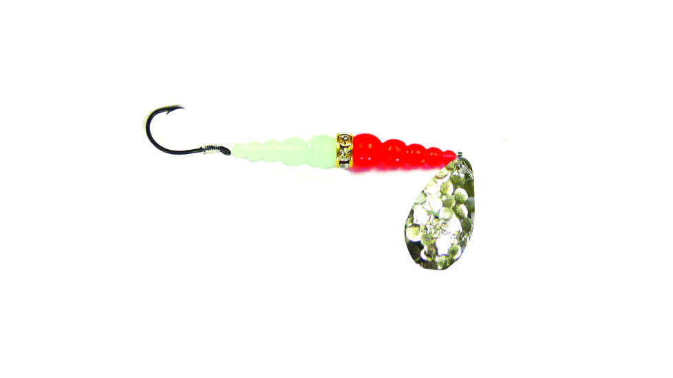 Macks Lure Wedding Ring Classic Original Spinner, Number 8 Hook 48in Leader, Hammered Nickel Blade/Flo Orange/Glow Bead, 9230