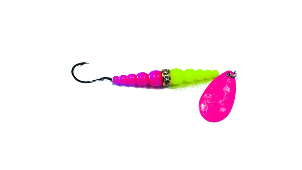Macks Lure Wedding Ring Classic Original Spinner, Number 8 Hook 48in Leader, Hot Pink Blade/Yellow Chartreuse/Hot Pink Bead, 9182