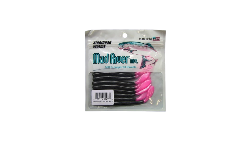 Mad River Steelhead Worm, 8, 3in, Black/Pink Pearl Tail, SW13-3