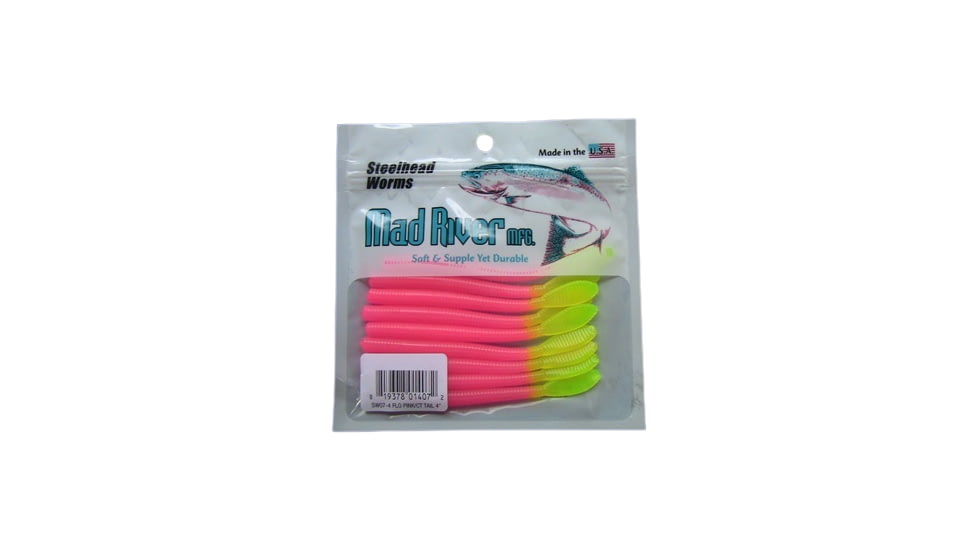 Mad River Steelhead Worm, 8, 3in, Fluorescent Pink/Chartreuse Tail, SW07-3