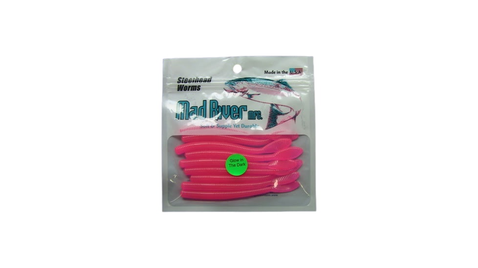 Mad River Steelhead Worm, 9, 3in, Glow Pink, SW10-3