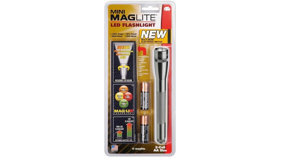 Mag Instrument 2 Cell AA Mini Maglite LED Flashlight, Holster Pack, Gray - SP2209H
