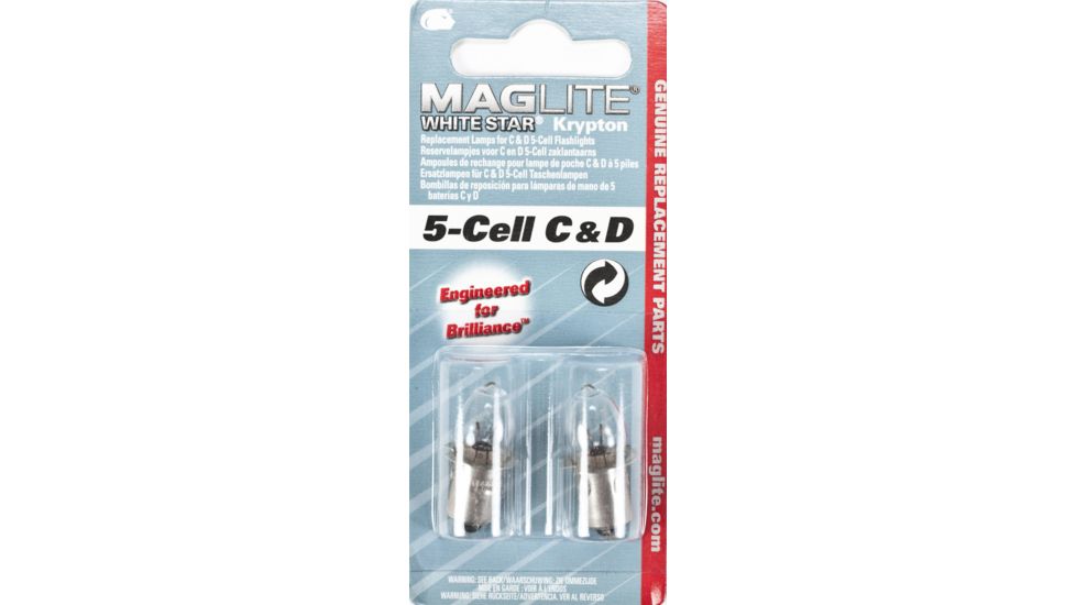 MagLite 5-Cell C &amp; D Flashlight White Star Krypton Replacement Lamp, 2/pkg