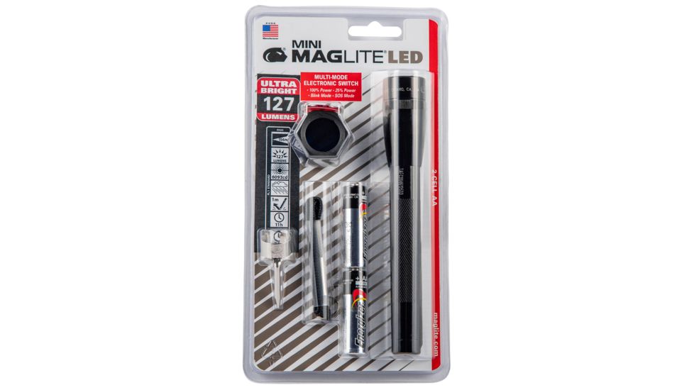 Maglite SP2201C Mini Maglite Red/Blue/Clear LED 97 Lumens AA 2 Battery Black