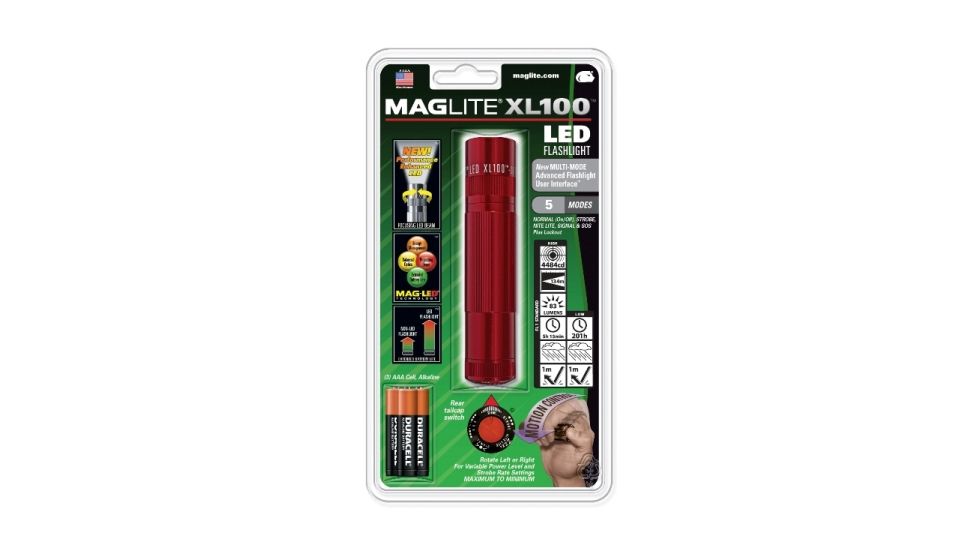 Maglite XL 100 3-Cell AAA Red LED Flashlight S3036 - Blister Pack