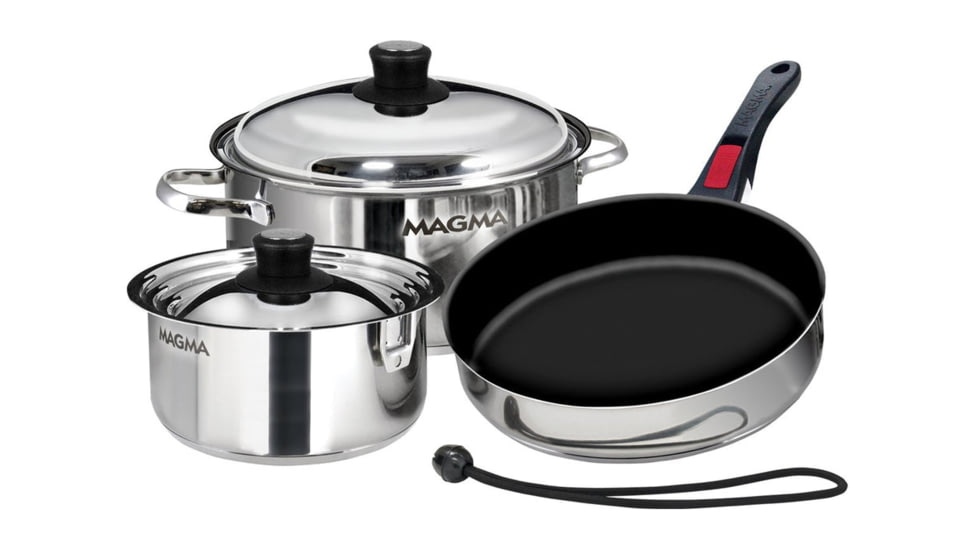 Magma Nesting 7-Piece Induction Compatible Cookware - Stainless Steel Exterior &amp; Slate Black Ceramica Non-Stick Interior, A10-363-2-IND