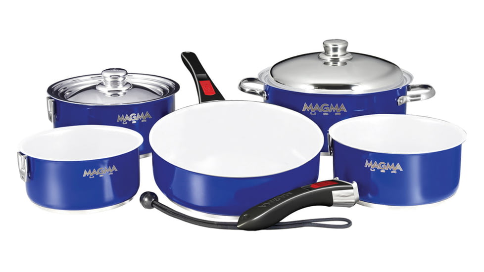 Magma Non Induction White Non-Stick Cookware Set, 10 Piece, Cobalt Blue, A10-366-CB