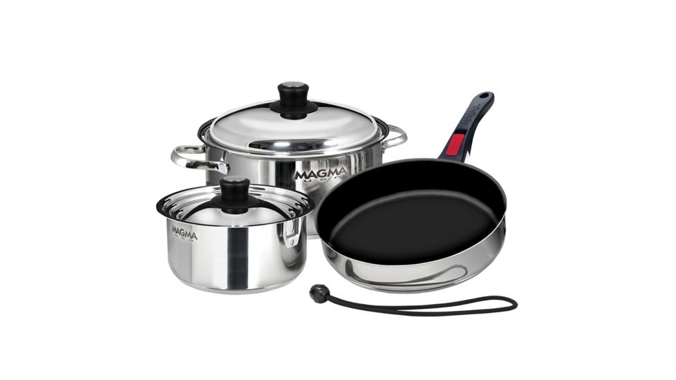 Magma Professional Series Gourmet “Nesting” Stainless Steel Cookware w/Ceramica Non-Stick 7-Piece 58439
