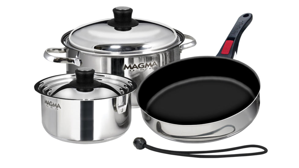 Magma Professional Series Gourmet “Nesting” Stainless Steel Cookware w/Ceramica Non-Stick 7-Piece, A10-363-2