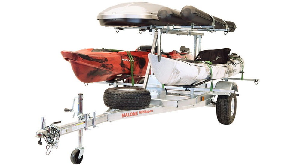 Malone Auto Racks Mega LowBed Trlr w/Tier, Spare, 2 Sets MegaWings, Cargo Box, 2 Rod Tubes, MPG550-LBM