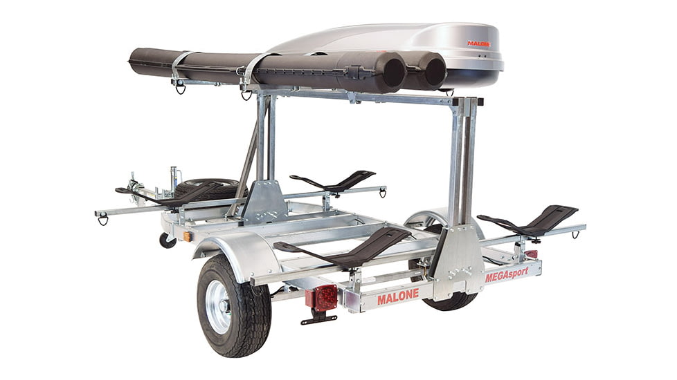 Malone Auto Racks Mega LowBed Trlr w/Tier, Spare, 2 Sets MegaWings, Cargo Box, 2 Rod Tubes, MPG550-LBM