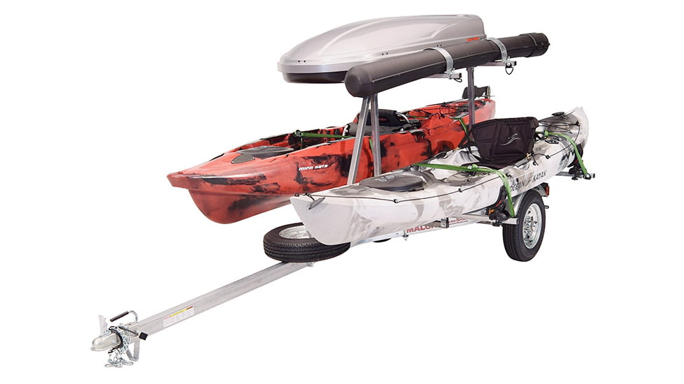 Malone Auto Racks MicroSport LowBed 2 Kayak Trailer Package, 2 Sets Saddle Up, Cargo Box, Rod Tube, Spare Tire, MPG464-LBTS