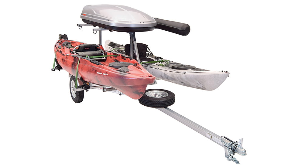 Malone Auto Racks MicroSport LowBed 2 Kayak Trailer Package, 2 Sets Saddle Up, Cargo Box, Rod Tube, Spare Tire, MPG464-LBTS