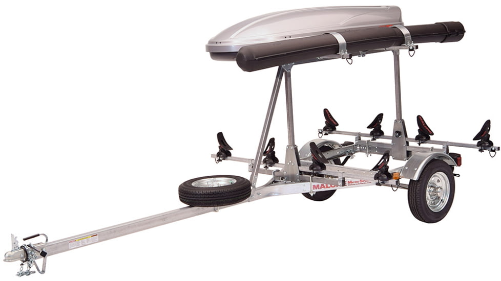 Malone Auto Racks MicroSport LowBed 2 Kayak Trailer Package, 2 Sets Saddle Up, Cargo Box, Rod Tube, Spare Tire, MPG464-LBTS