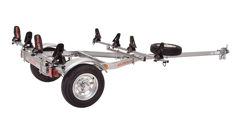 Malone Auto Racks MicroSport LowBed 2 Kayak Trailer Package, 2 Sets Saddle Up Pro and Spare Tire, MPG464-LBS