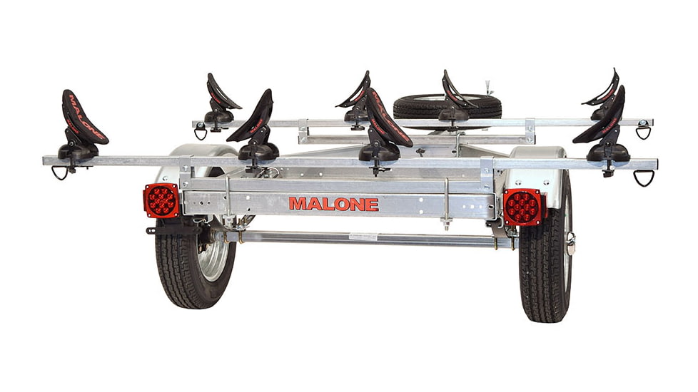 Malone Auto Racks MicroSport LowBed 2 Kayak Trailer Package, 2 Sets Saddle Up Pro and Spare Tire, MPG464-LBS