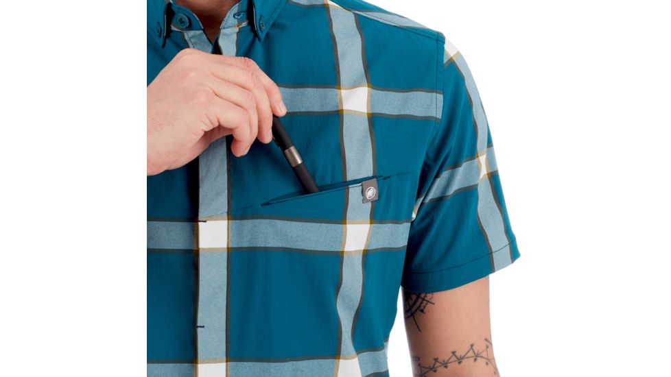 Mammut Mountain Shirt - Mens, Poseidon/Dark White/Olive, Small, 1015-00360-50236-113