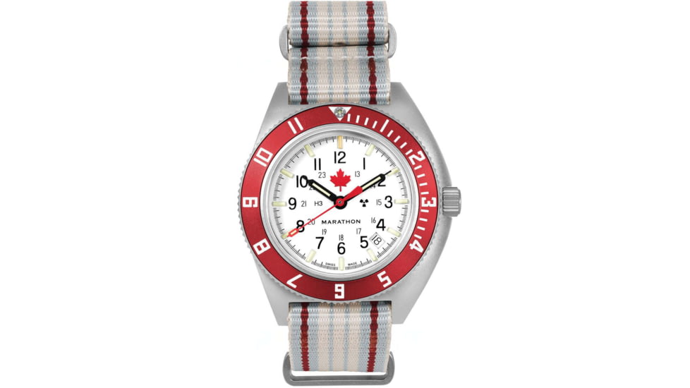 Marathon Adanac Maple Steel Navigator w/ Date Automatic Unisex Watches, Sapphire, 41mm, Red,, Red and White, WW194030SS-1601
