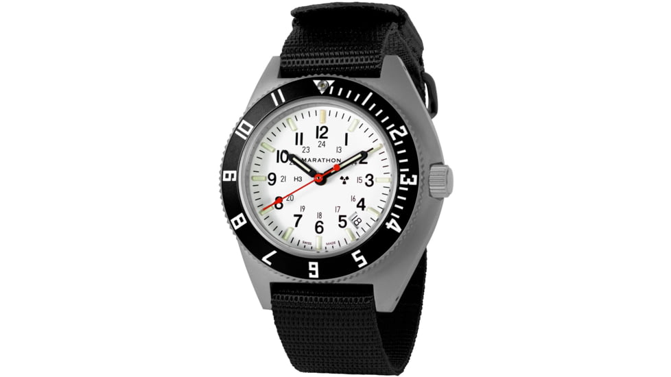 Marathon Arctic Steel Navigator W/ Date On Ballistic Nylon Watch, 12in, White, 41mm, WW194013SS-0502