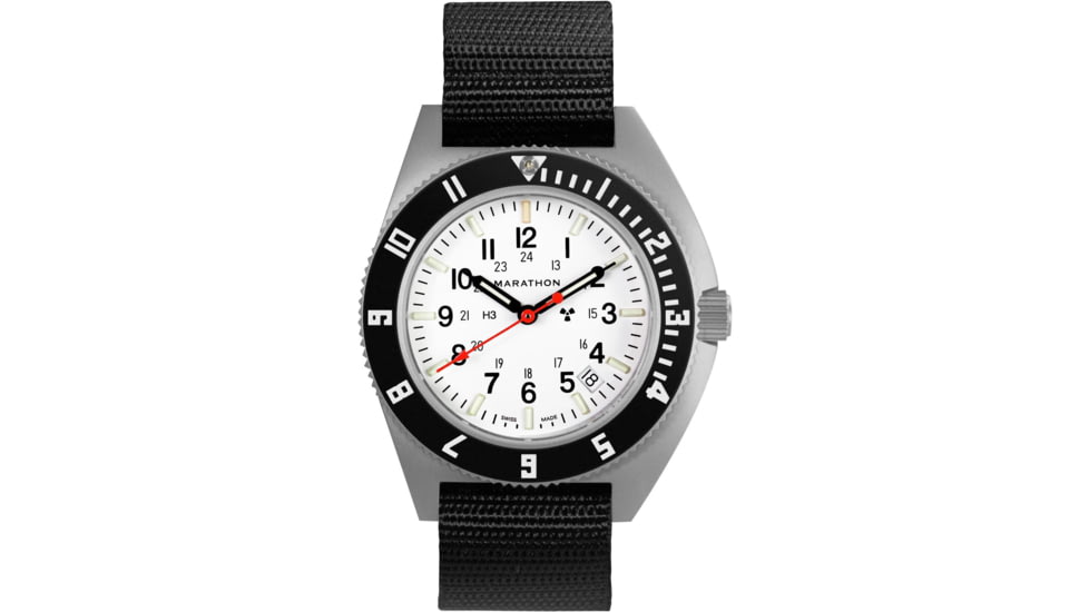 Marathon Arctic Steel Navigator W/ Date On Ballistic Nylon Watch, 12in, White, 41mm, WW194013SS-0502