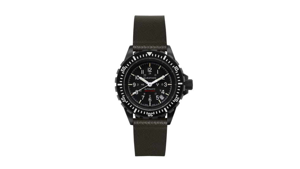 Marathon Cross Hatch 2-Piece Strap, Italian Leather, IP Black Buckle, 20mm, Moss Green, Standard, WS-LT-MGBK-20-ST