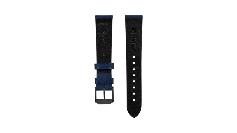 Marathon Cross Hatch 2-Piece Strap, Italian Leather, IP Black Buckle, 20mm, Royal Blue, Extra Long, WS-LT-RBBK-20-XL