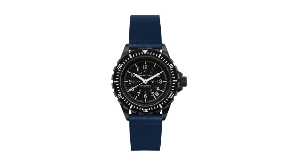 Marathon Cross Hatch 2-Piece Strap, Italian Leather, IP Black Buckle, 20mm, Royal Blue, Standard, WS-LT-RBBK-20-ST