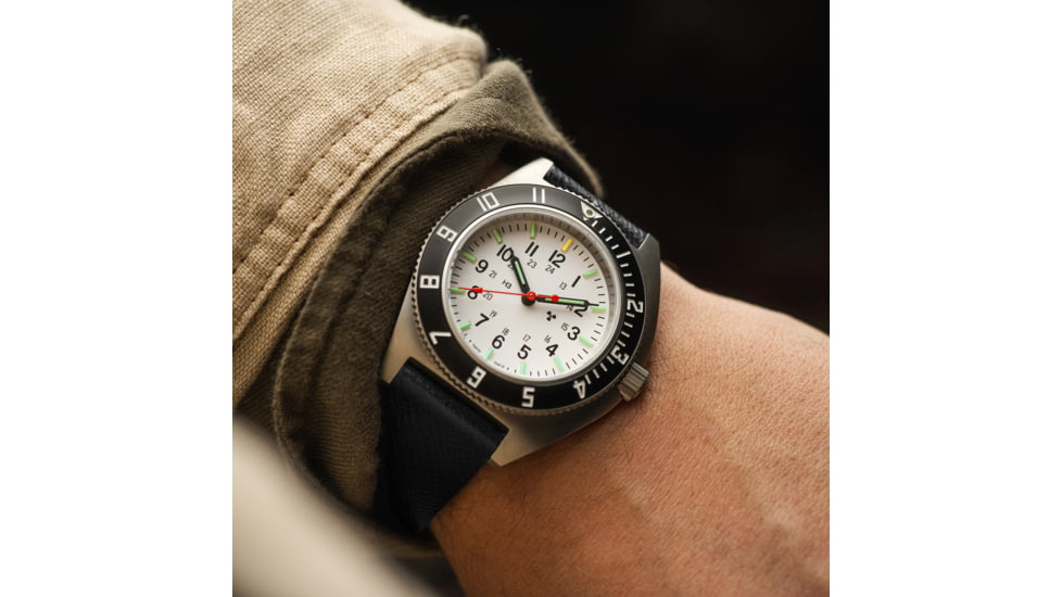 Marathon Cross Hatch 2-Piece Strap, Italian Leather, Parkerized Buckle, 20mm, Black, Standard, WS-LT-BKPS-20-ST