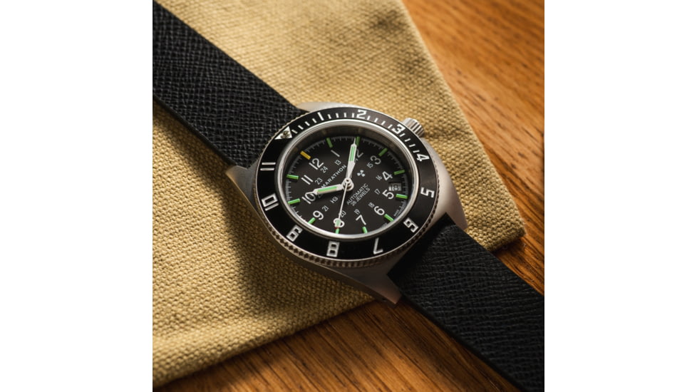 Marathon Cross Hatch 2-Piece Strap, Italian Leather, Parkerized Buckle, 20mm, Black, Standard, WS-LT-BKPS-20-ST