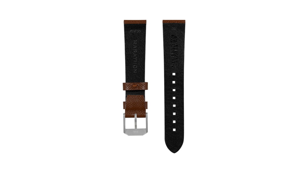 Marathon Cross Hatch 2-Piece Strap, Italian Leather, Parkerized Buckle, 20mm, Cognac, Extra Long, WS-LT-CGPS-20-XL