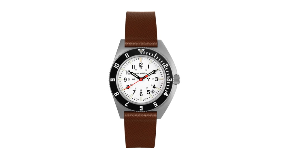 Marathon Cross Hatch 2-Piece Strap, Italian Leather, Parkerized Buckle, 20mm, Cognac, Standard, WS-LT-CGPS-20-ST