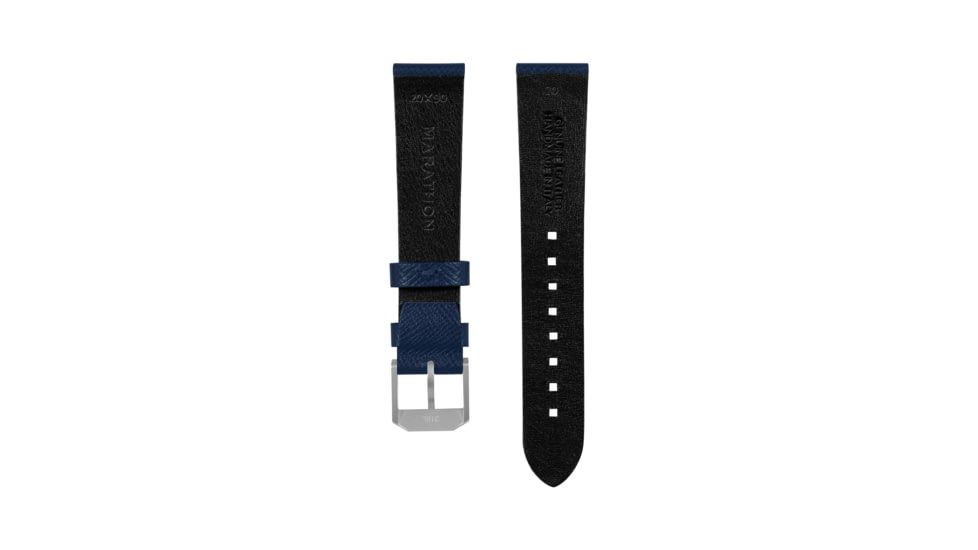 Marathon Cross Hatch 2-Piece Strap, Italian Leather, Parkerized Buckle, 20mm, Royal Blue, Extra Long, WS-LT-RBPS-20-XL