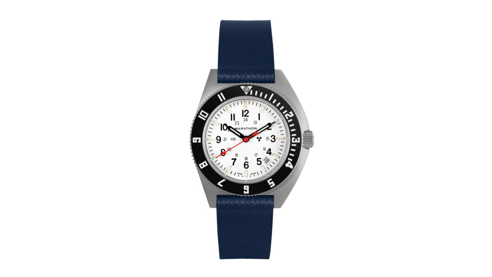 Marathon Cross Hatch 2-Piece Strap, Italian Leather, Parkerized Buckle, 20mm, Royal Blue, Extra Long, WS-LT-RBPS-20-XL